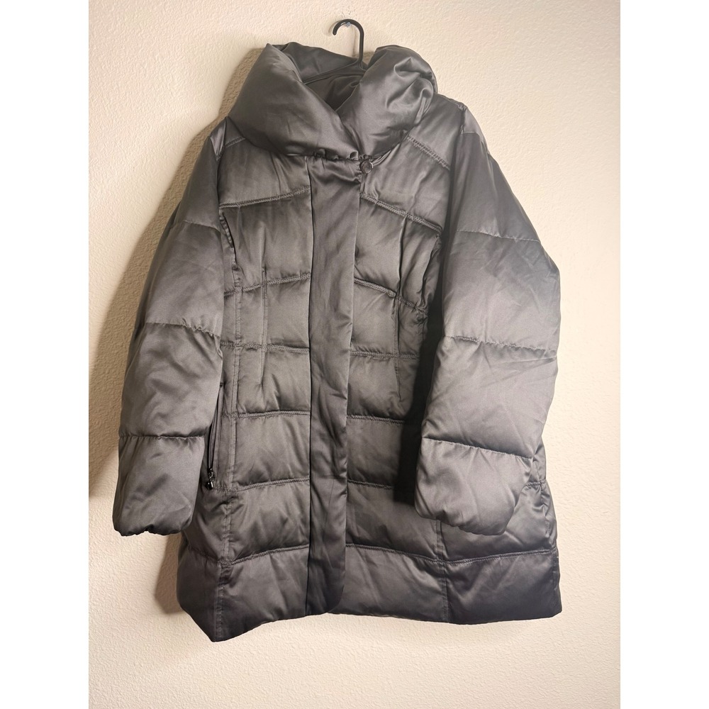 Larry Levine Puffer Coat Womens Quilted Down Satin Finish XL Gray Good